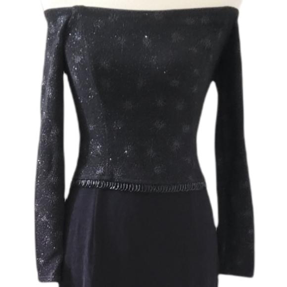 Scott McClintock Vintage Jersey Shimmer Bugle Bead Off the Shoulder Maxi Dress‎ - Picture 5 of 7